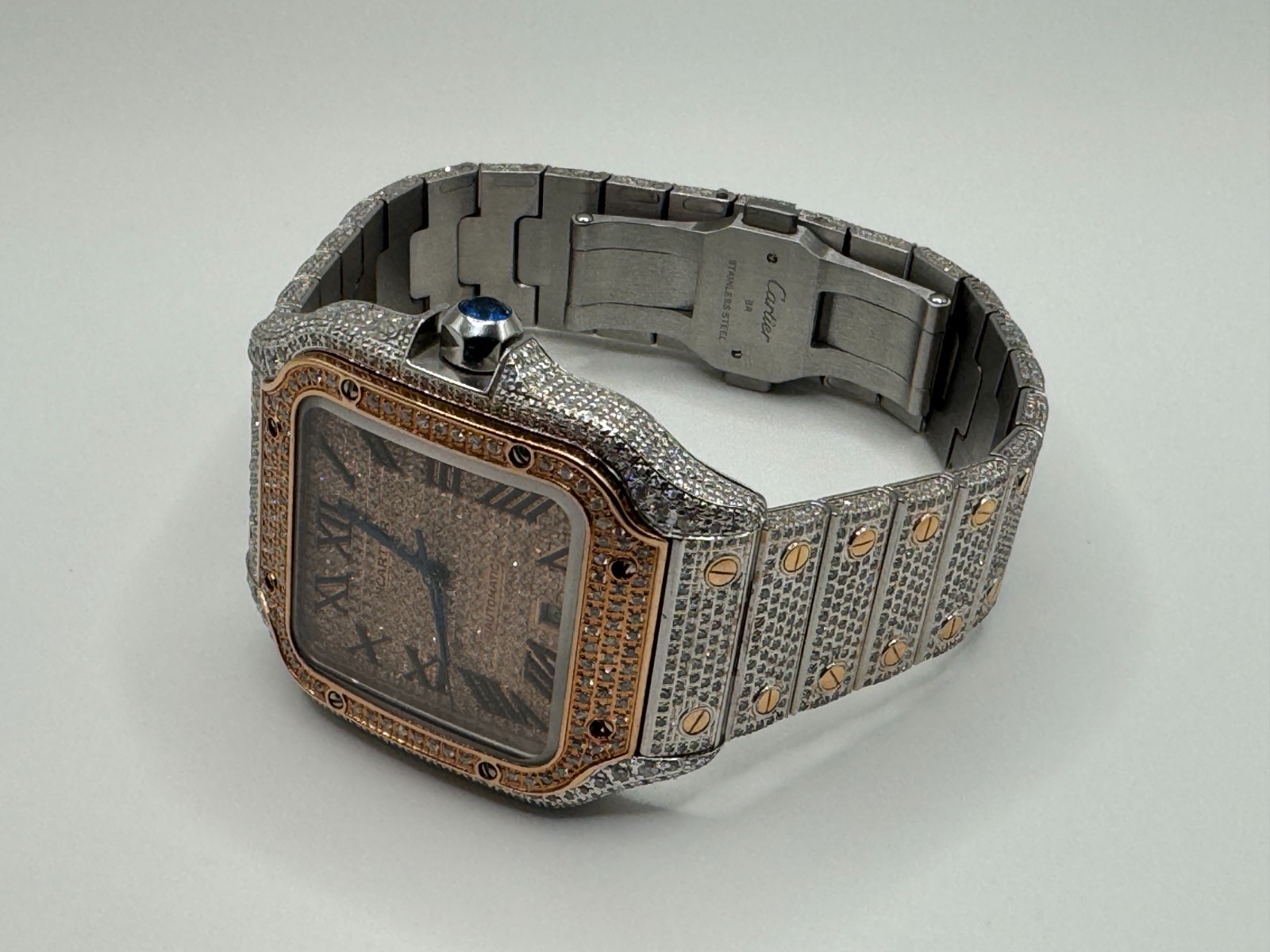Cartier Santos Large Men’s 40mm Two Tone Iced 25ct Natural Diamonds