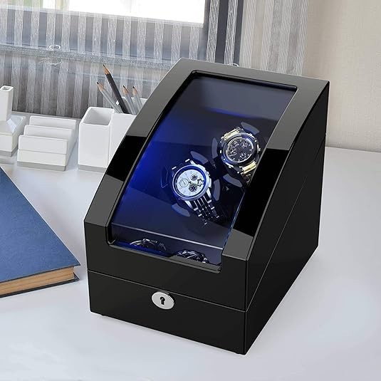 TRIPLE TREE Double Automatic Watch Winder + 3 Soft Leather Pillows, LED