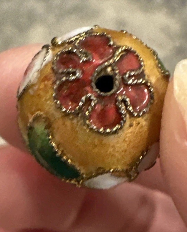 VTG Enamel Cloisonne Bead Lot Of 4 20mm & 10mm Approx. Floral Colorful Beads SEE