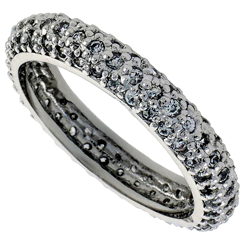 Sterling Silver Domed Eternity Band Ring w/ Micro Pave Cubic Zirconia Stones