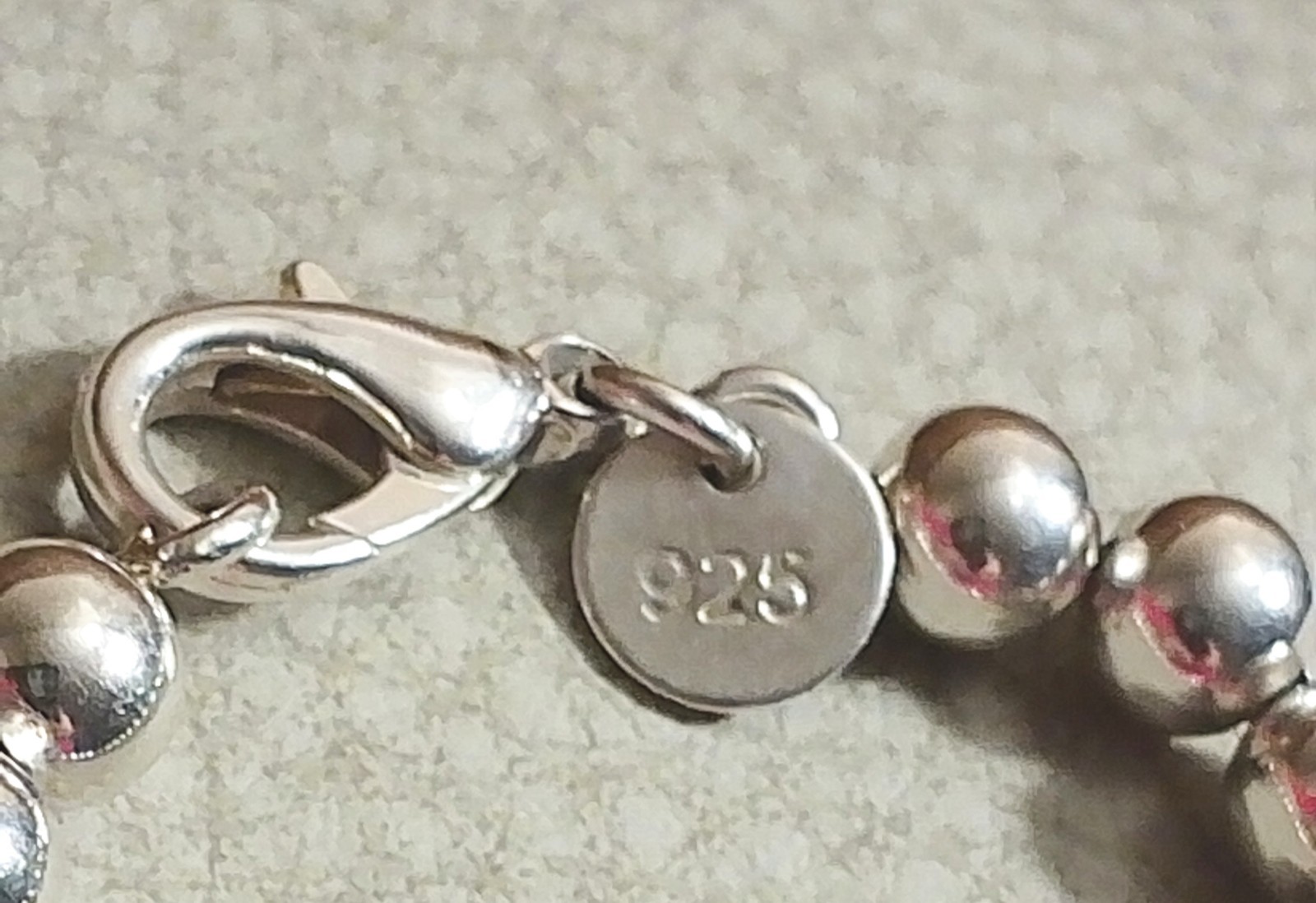 925 Sterling Silver Beaded Ball Chain Bracelet Lobster Clasp Signed No Stone