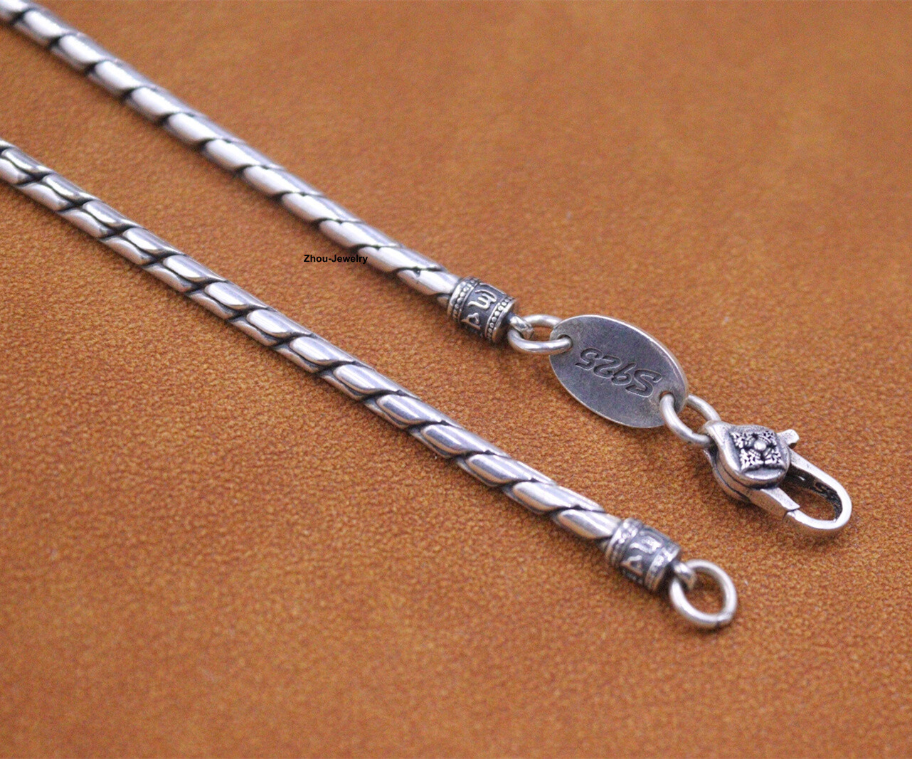 Real S925 Sterling Silver Chain 3mm Solid Round Leaf Link Necklace 33-34g 19.6in