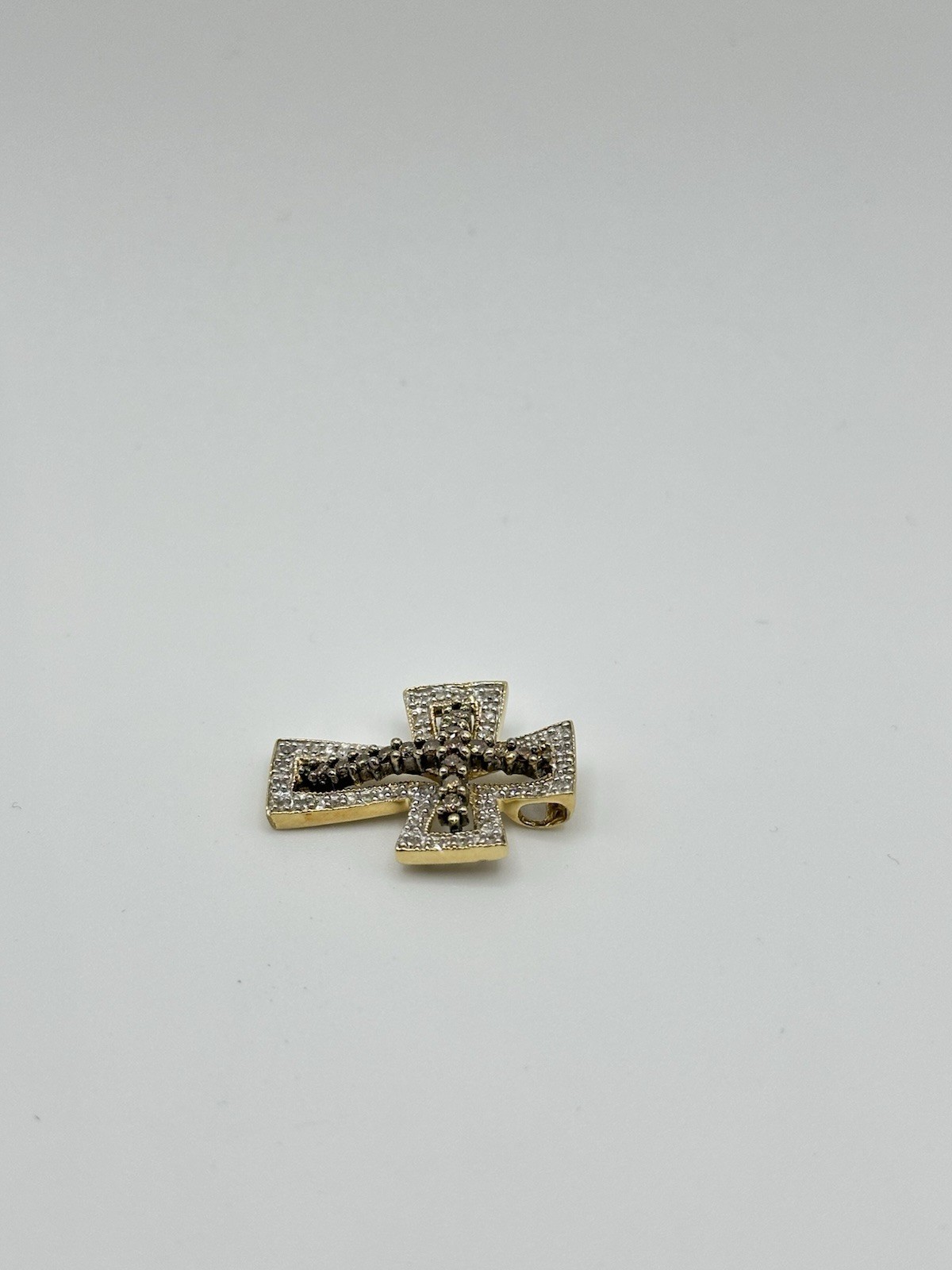 .72ctw Natural Chocolate & White Diamond Cross Pendant 14k Yellow Gold 3.2 Grams