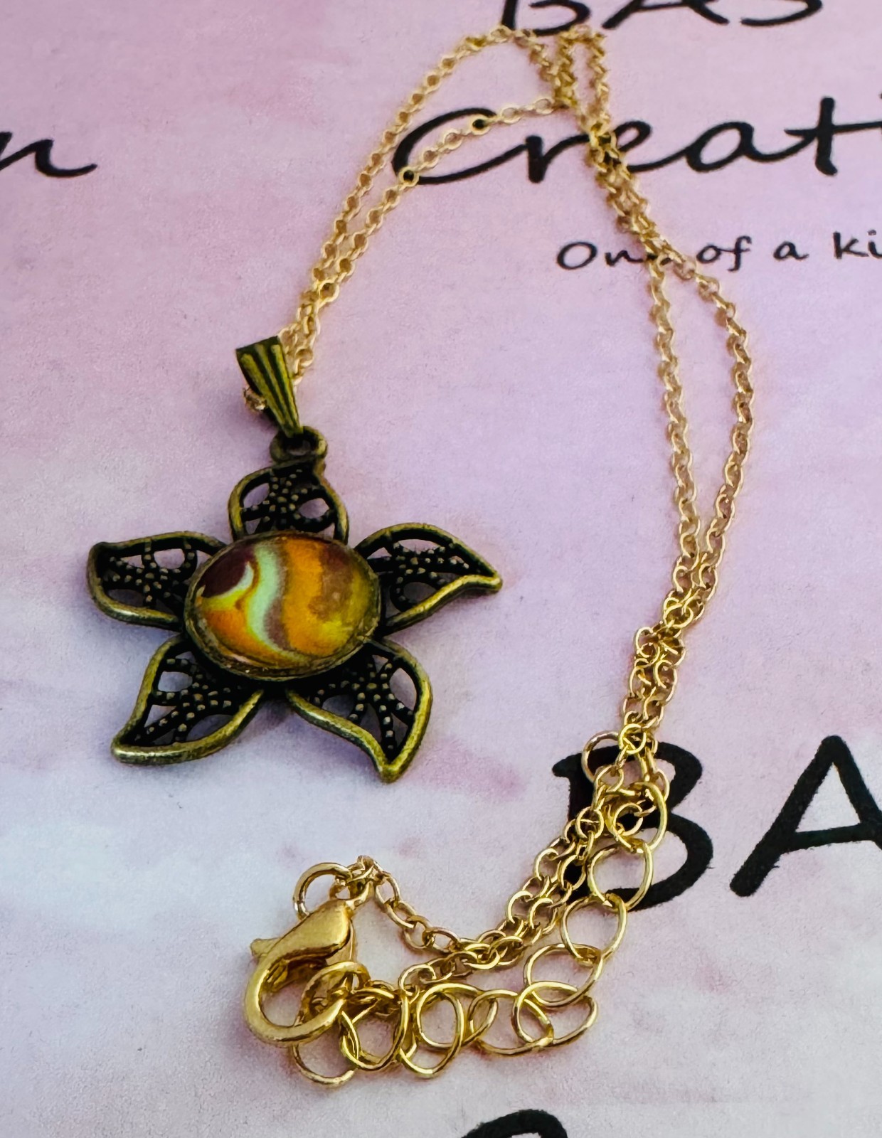 Star-Shaped cabochon Necklace Hand-Painted by Ozark Artist One of a kind