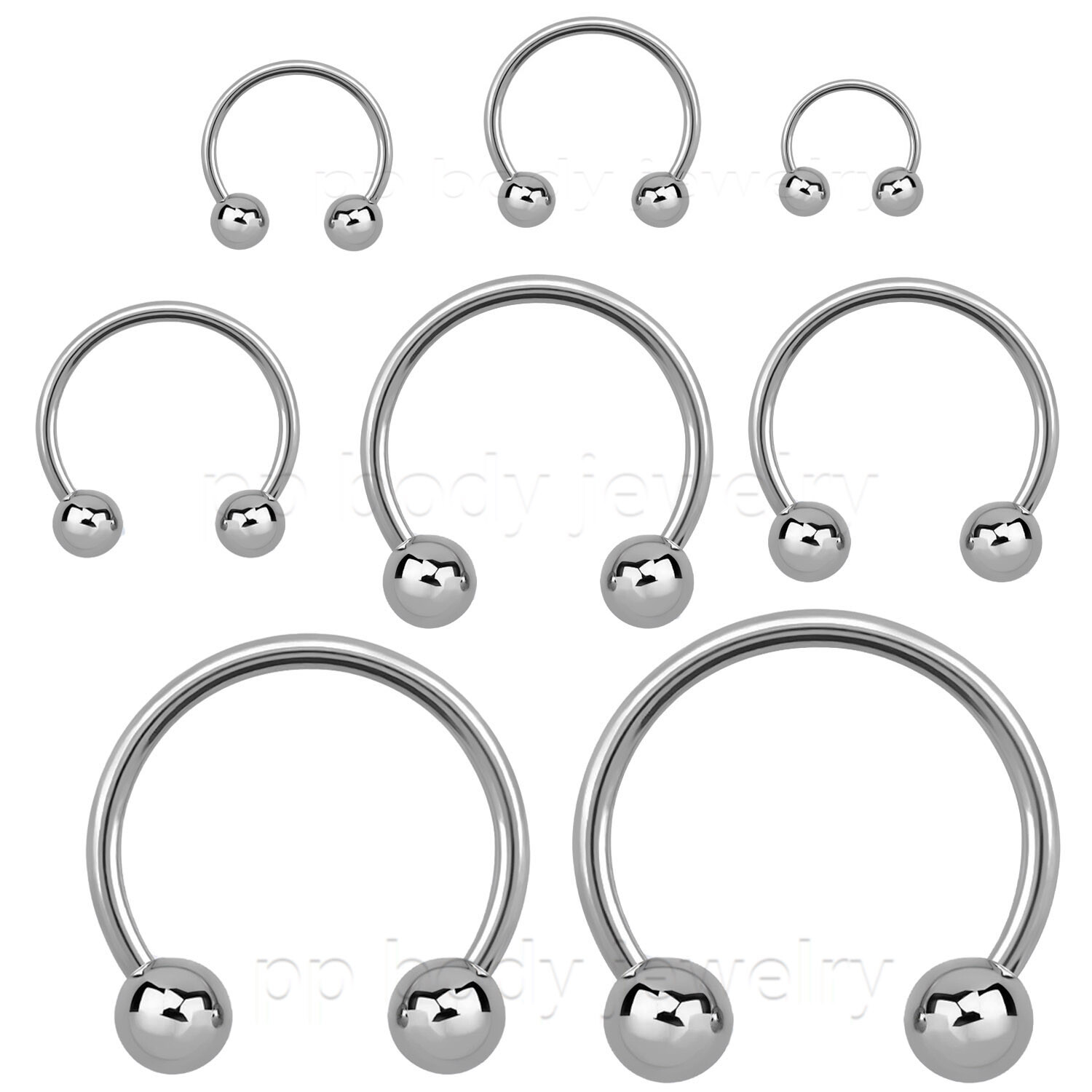 PAIR Surgical Steel Ball Horseshoe Circular Barbell Labret Ear & Septum 20G-00G