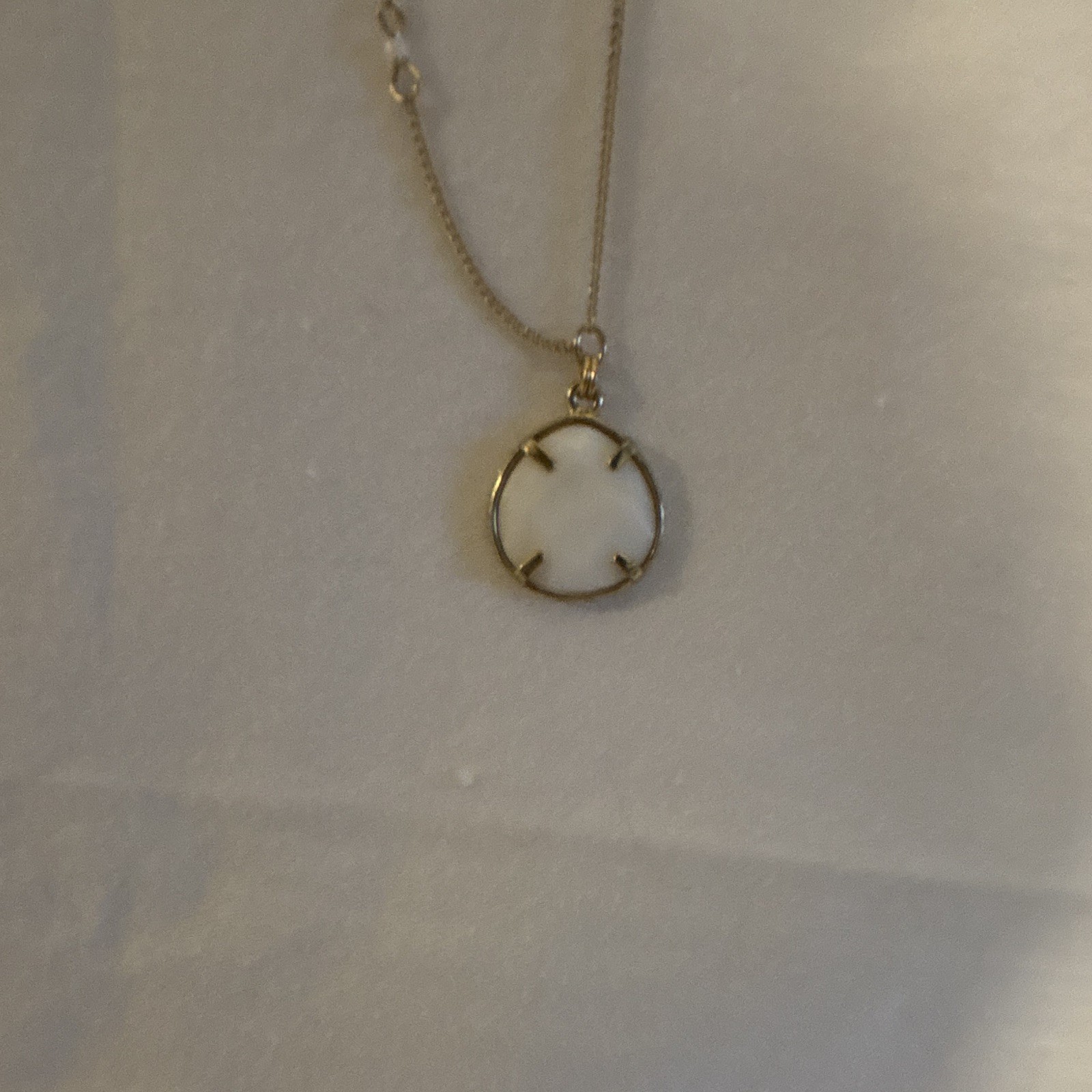 Gold Tone Metal Chain Necklace with Round Charm Pendant, Undated Era