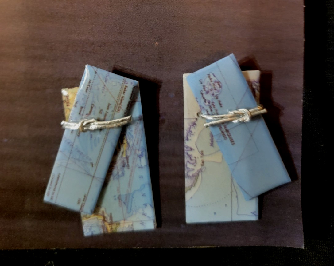 Globe Earrings World Map Pierced 1 3/4″ long Artisan created Enameled Metal