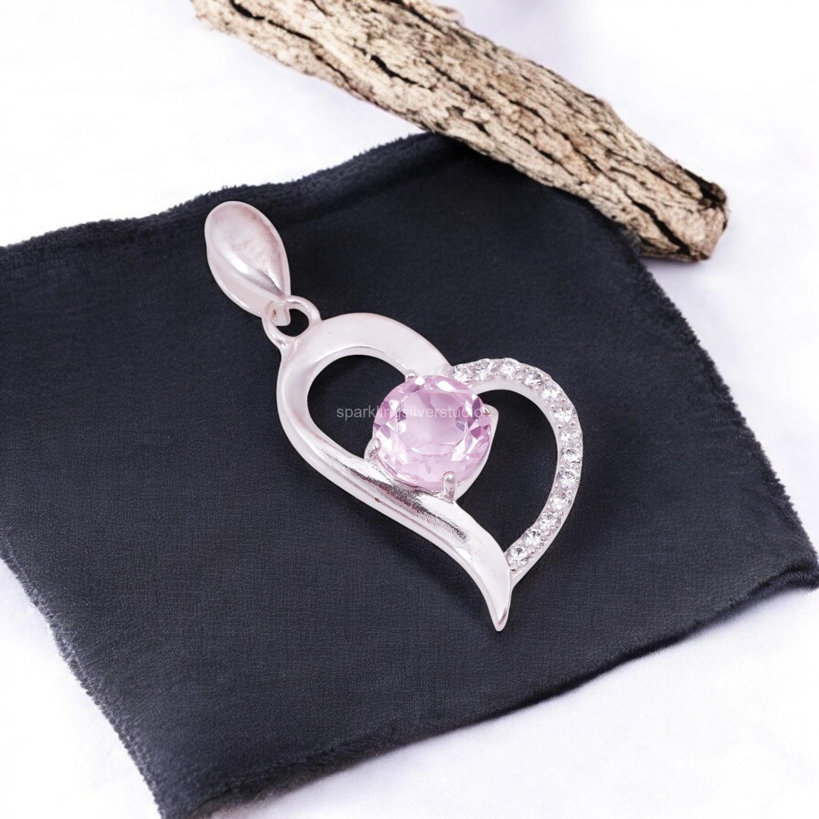 Natural Morganite Gemstone 925 Sterling Silver Pendant Handmade Jewelry For Her