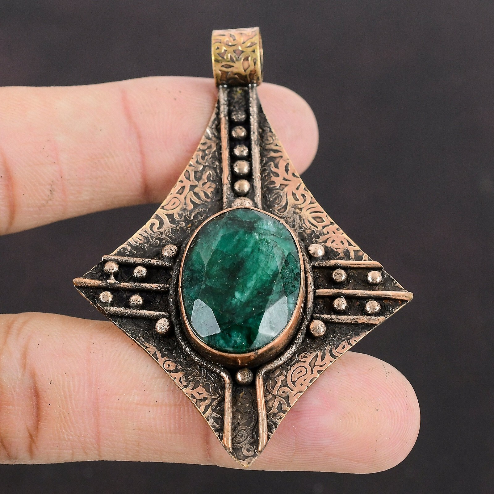 Valentines Deal Zambian Emrald Gemstone Mother Engagement Pendant Jewelry Copper