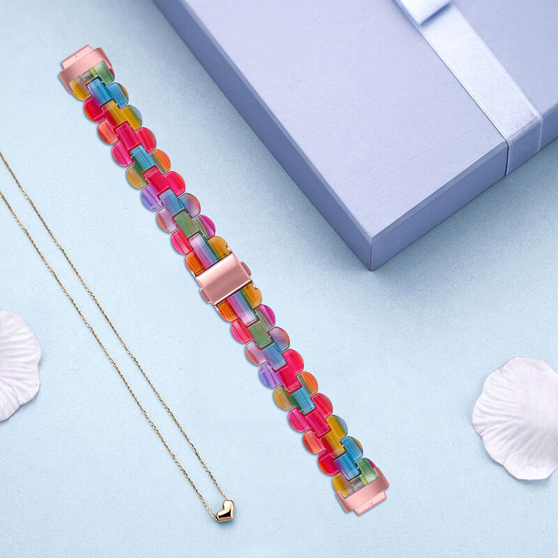 For Fitbit Inspire 3 Fashion Luxury Resin Strap Stainless Steel Watch Band