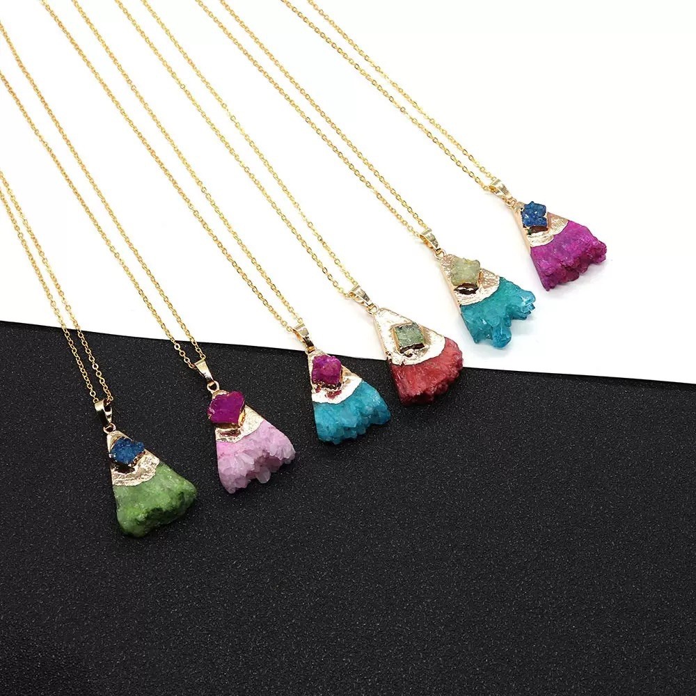Colorful Natural Stone Triangle Pendant Charm Irregular Slice No Chain