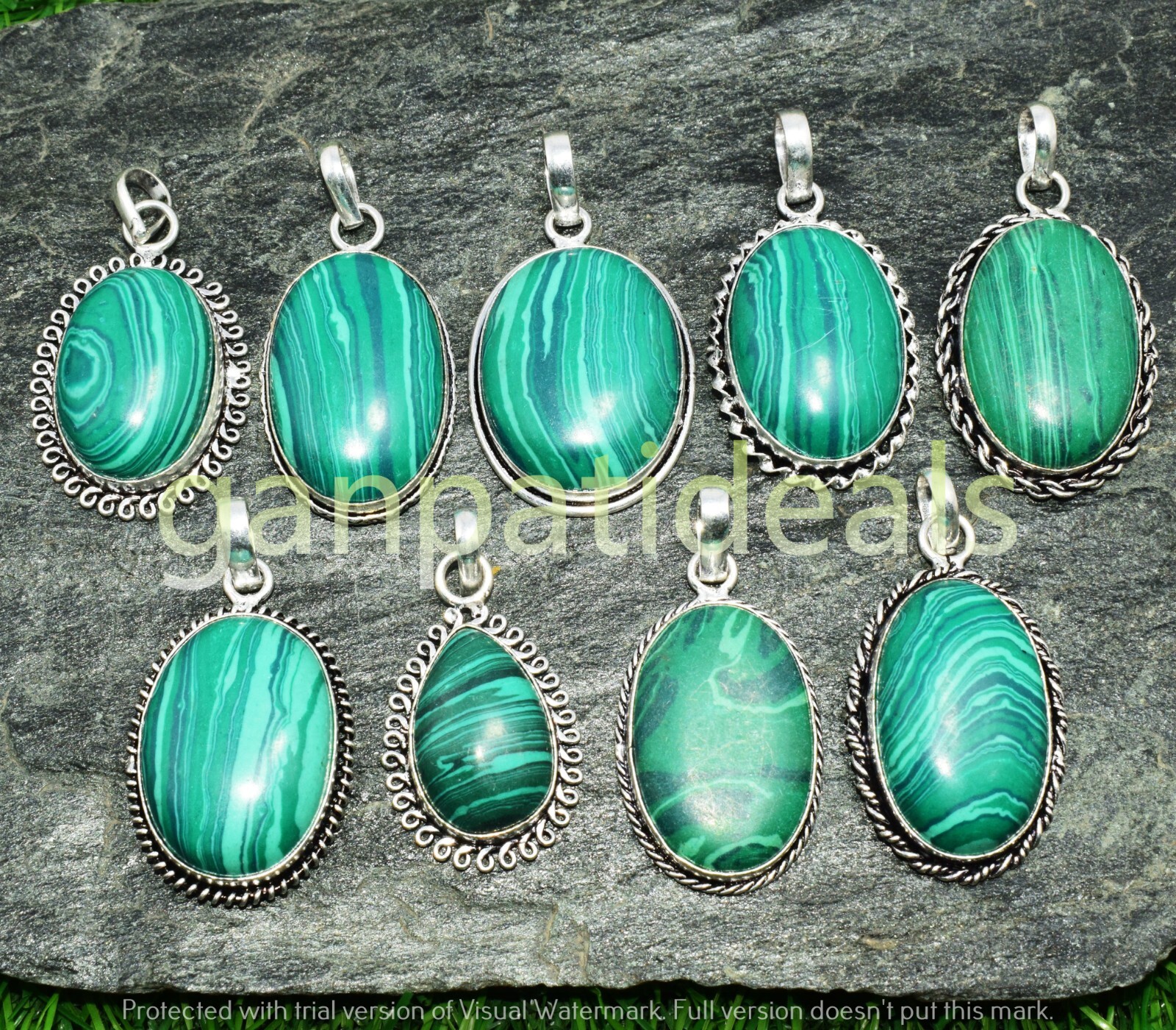 Malachite Gemstone Pendant 925 Silver Plated Wholesale Lot Handmade Pendant