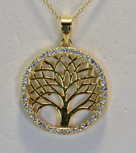 2 Ct Round Cut Simulated Diamond Women Tree Life Pendant 14k Yellow Gold Plated