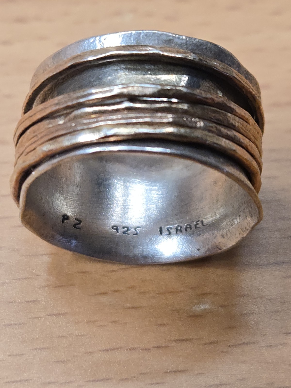 Paz Creations 925 Israel Sterling Silver Spinner Ring Size 5.5 Two Tone 6.39g PZ