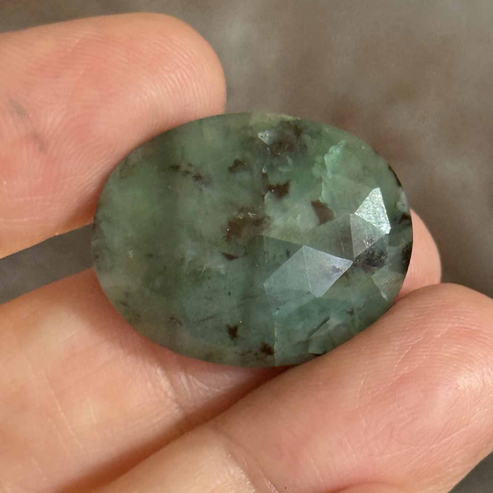 19.6ct 25.5×20.3×4.8mm Natural Green Emerald Rose Cut Flat Back Oval Cabochon