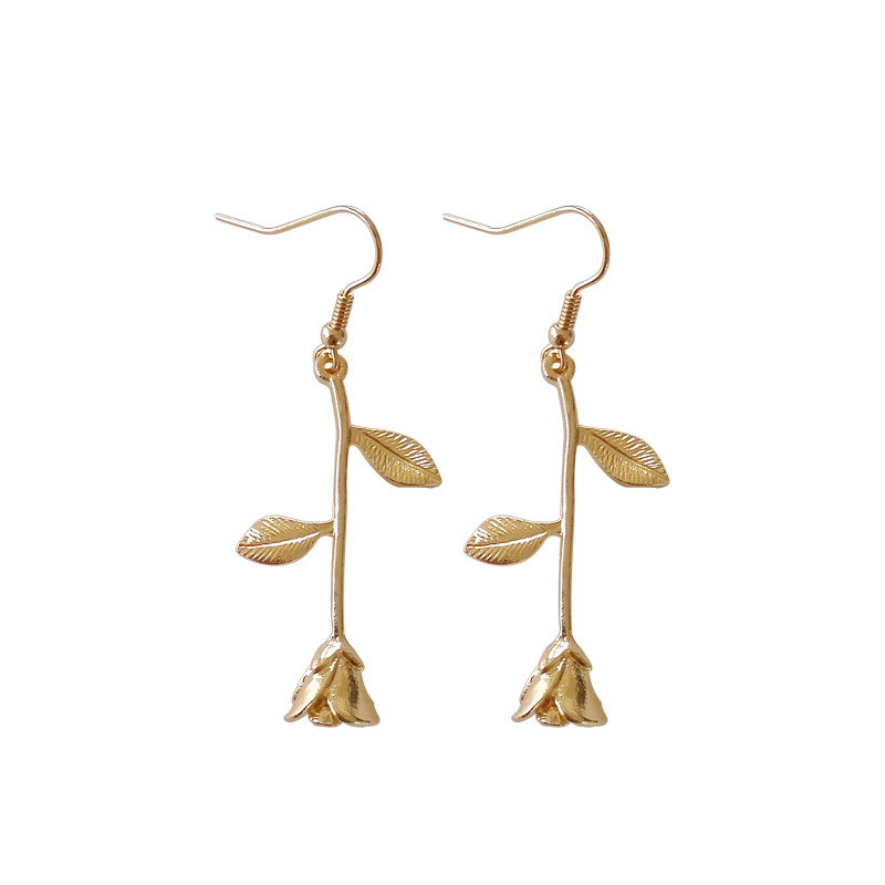 Women’s Fashion Jewelry Gold Color Flower Pendant Earrings Charm Rose 59-2