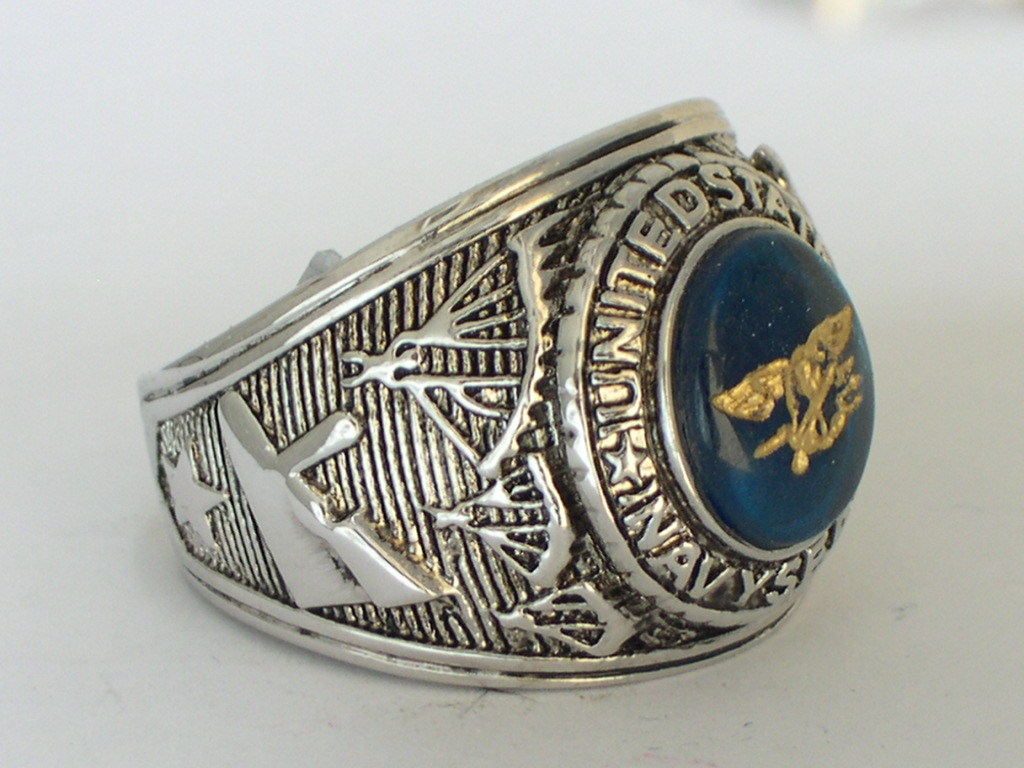 12x10mm US Military Navy Seals Rhodium Plated Solitaire Stone Men Ring Size 7-15