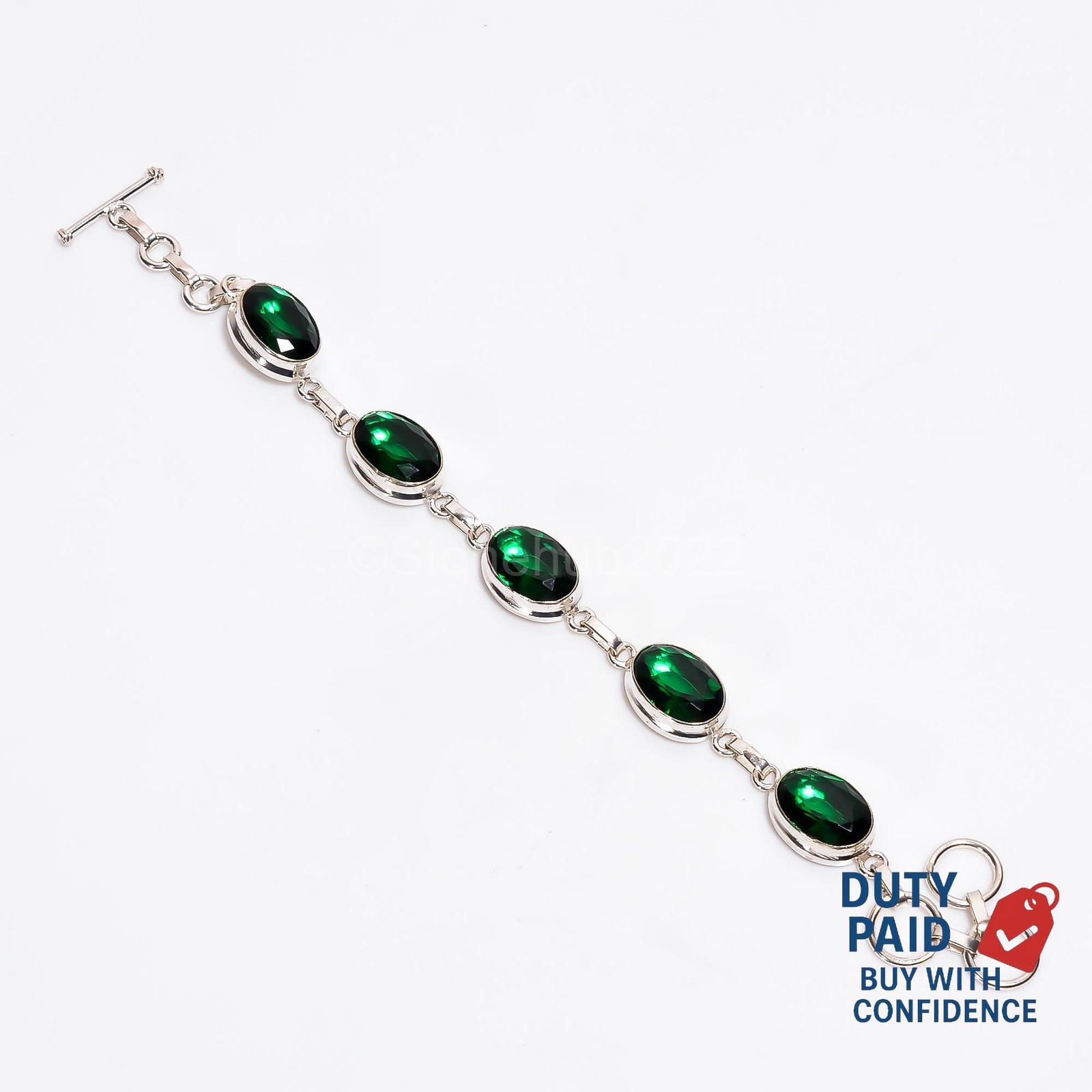 Oval Genuine Chrome Diopside Anniversary Chain Daughter Bracelet Sterling Silver