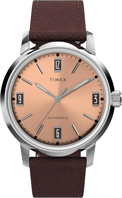 Timex Marlin Automatic 40mm Salmon Pink Dial Brown Leather Men’s Watch TW2W33800