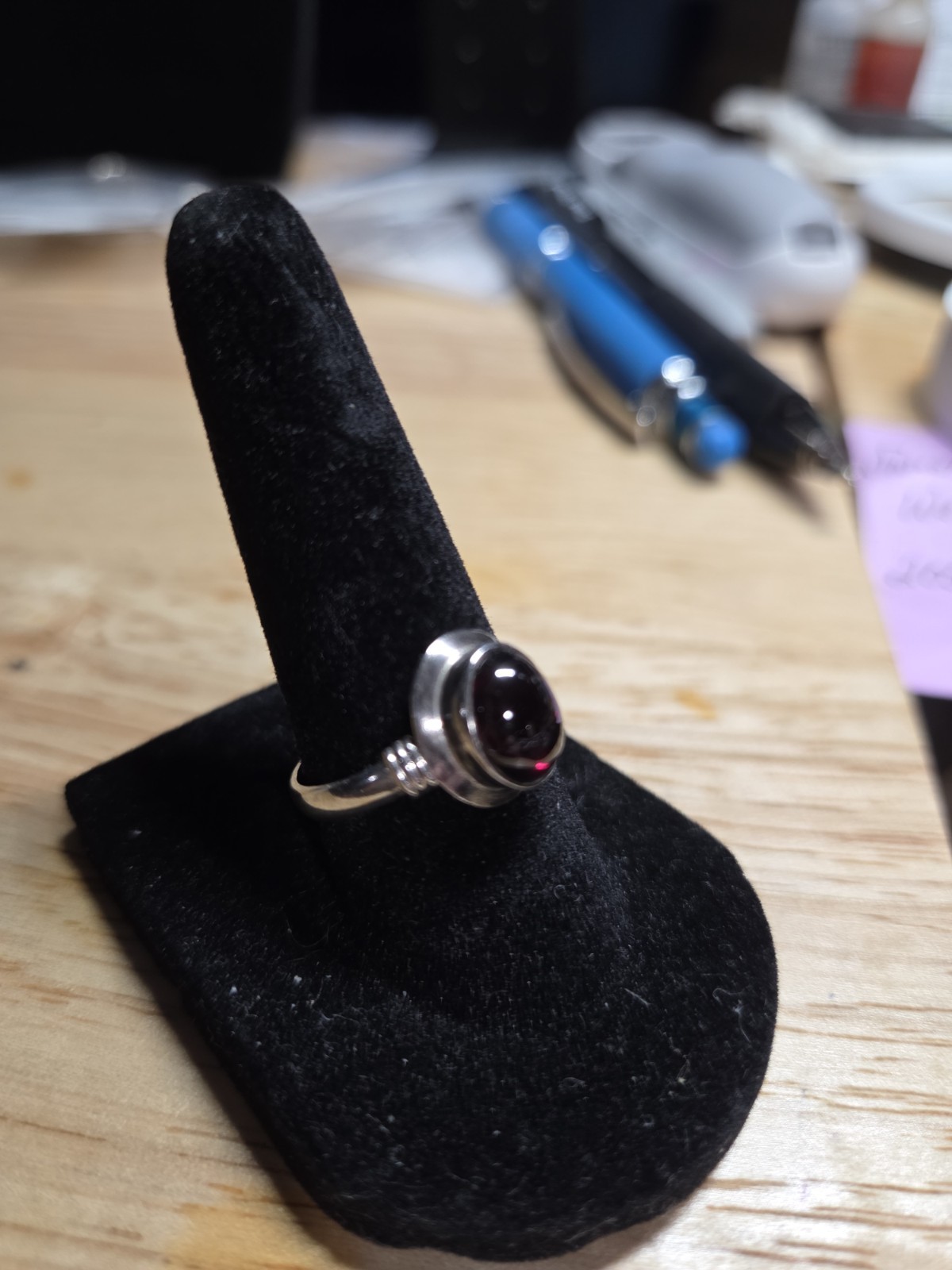 925 Sterling Silver Garnet Cabochon Ring Size 7 Artisan 2.91g