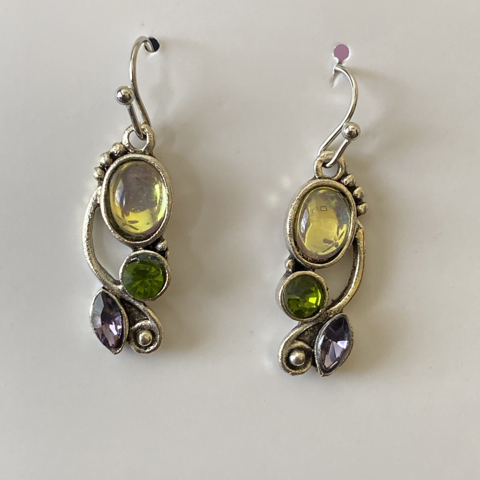 Cute New Silver Plated Multi-Color Faux Gemstone Hook Dangle Drop Earrings