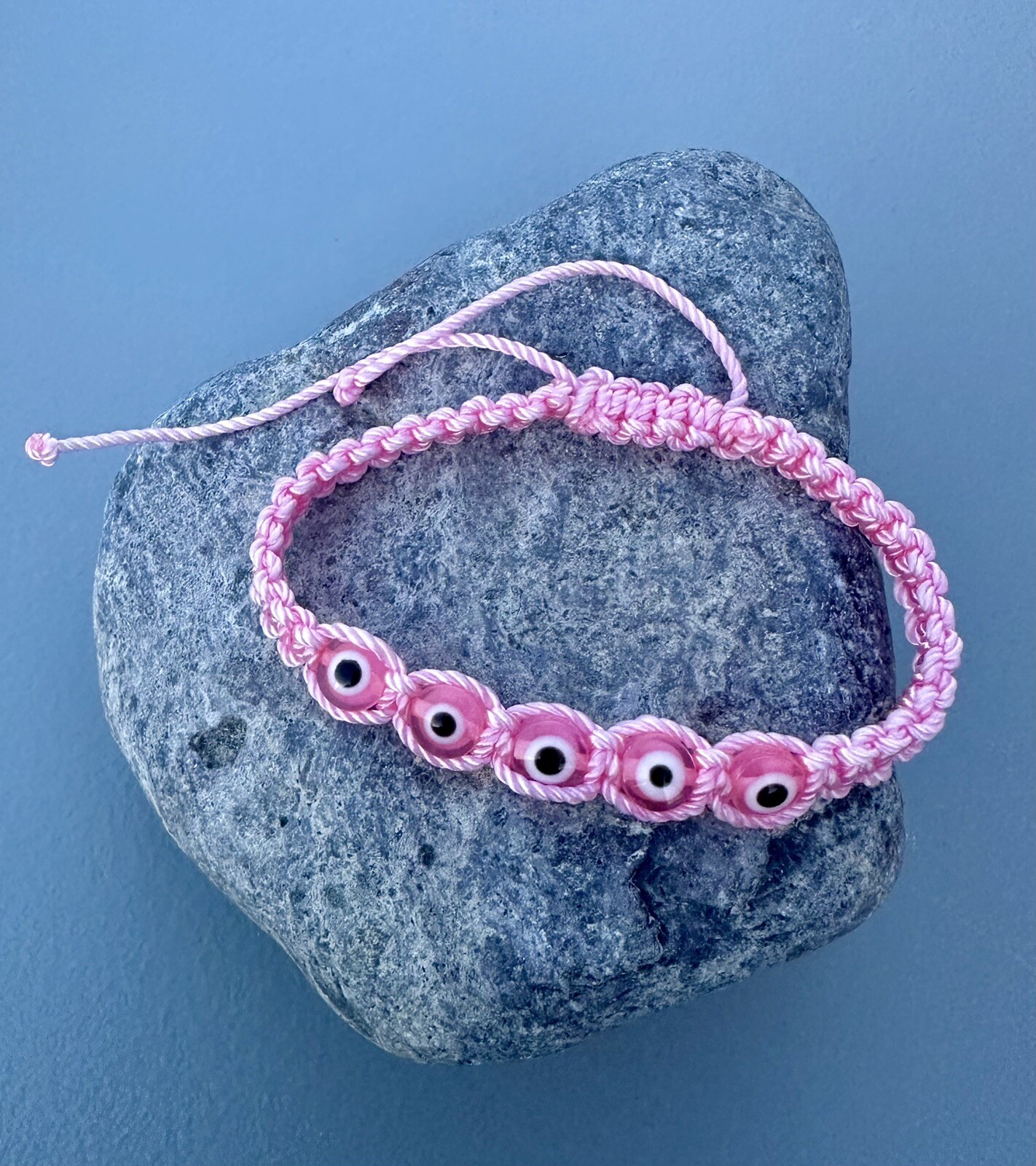 Pink Evil Eye Bracelet Pulseras Con 5 Ojitos Tejida Con Hilo Color Rosado