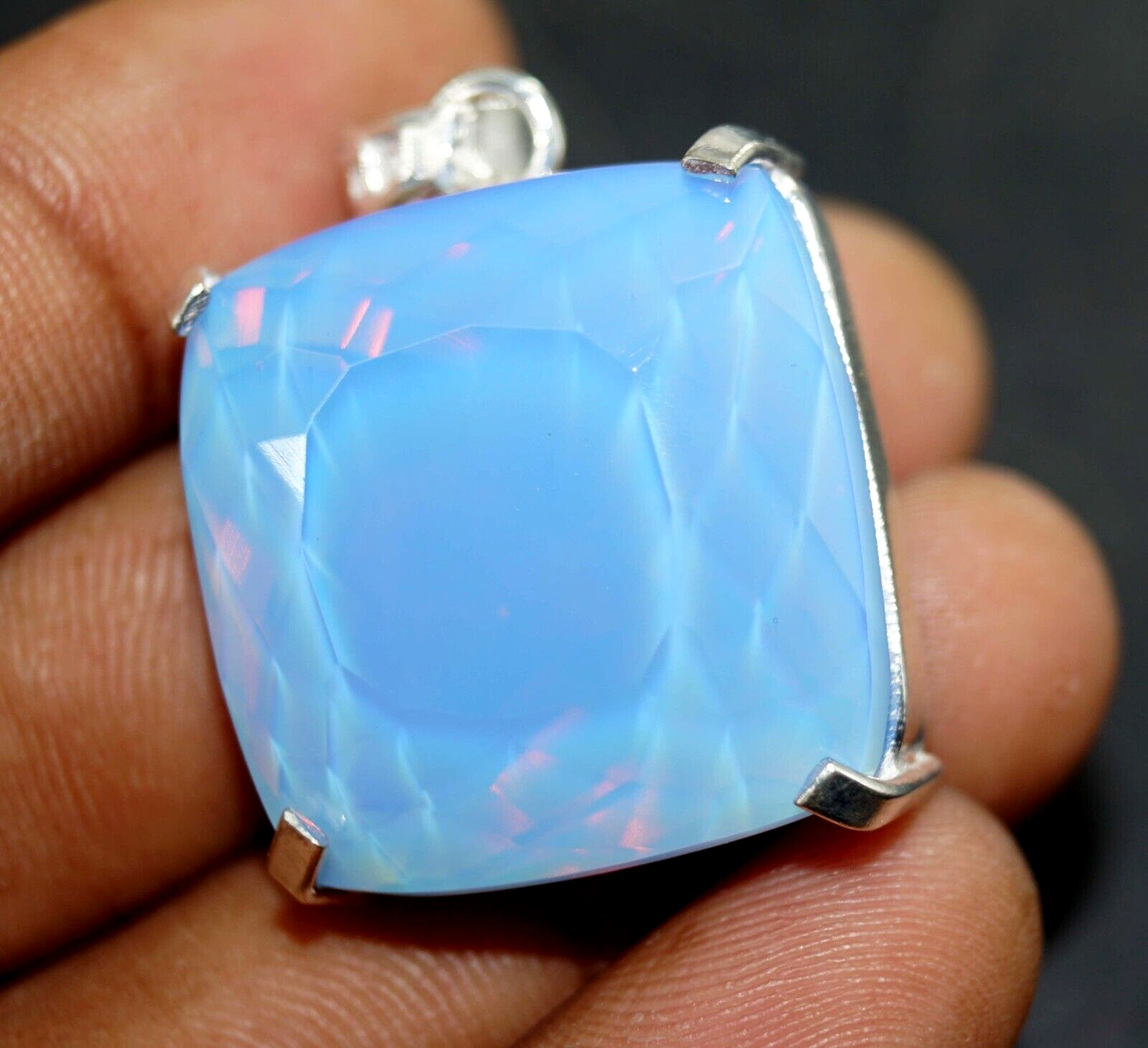 Certified 89.60 Ct Natural Opal Cushion 925 Solid Silver Pendant Loose Gemstone