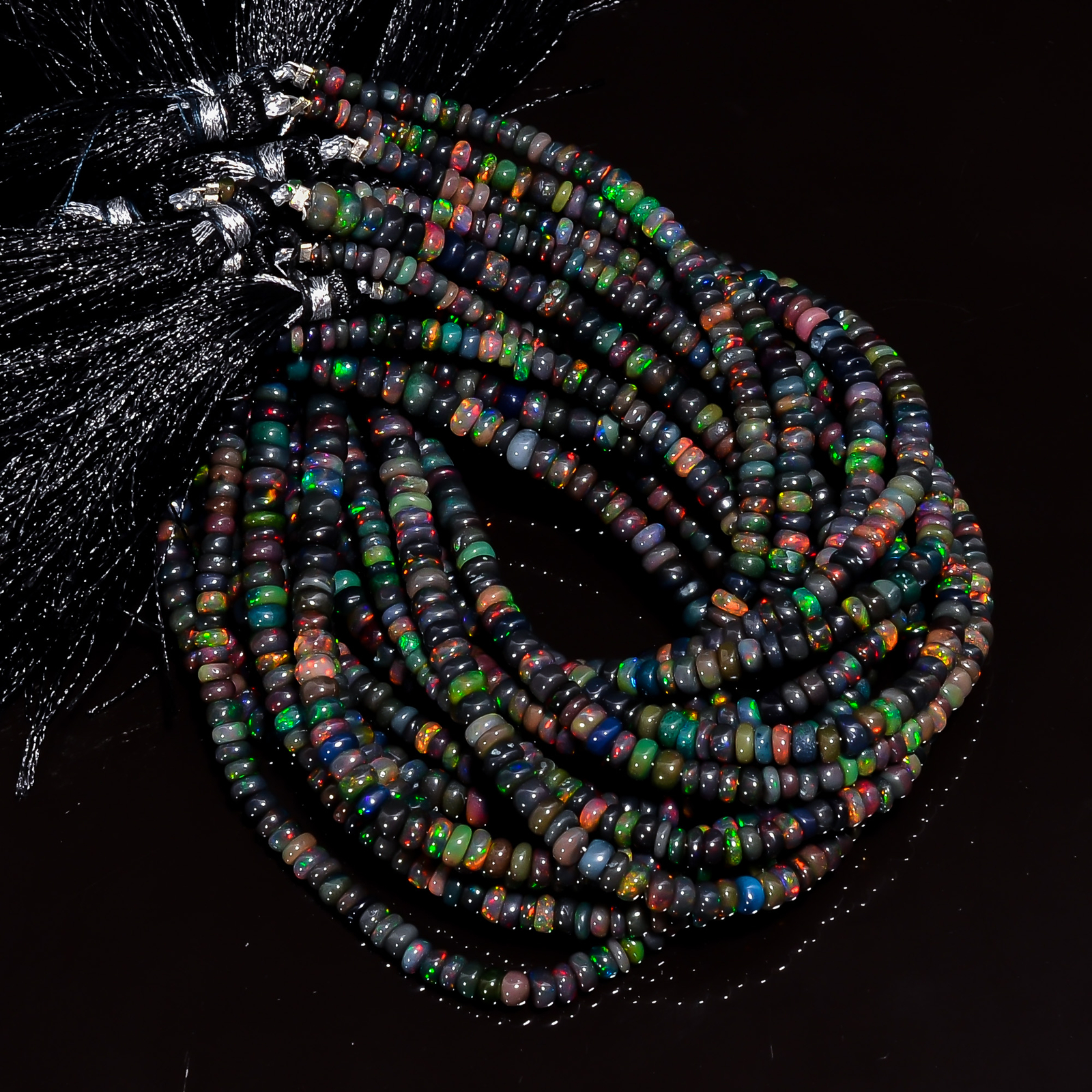 Black Ethiopian Opal Gemstone Roundel Shape Smooth Beads 4X4X2mm Strand 8″ EB701