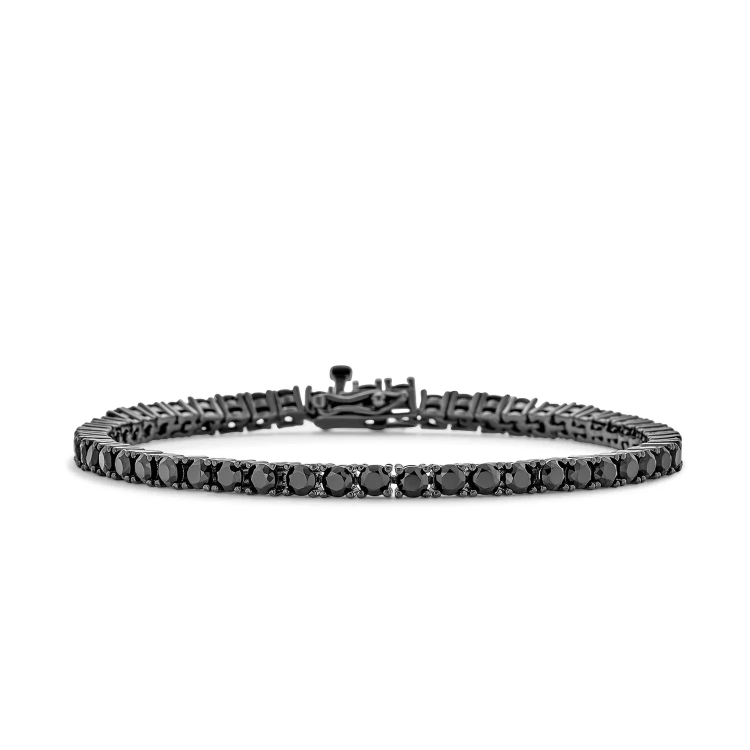 10Ct Round Cut Black Lab Created 14K Black Gold Plated 7.5”In Tennis Bracelet