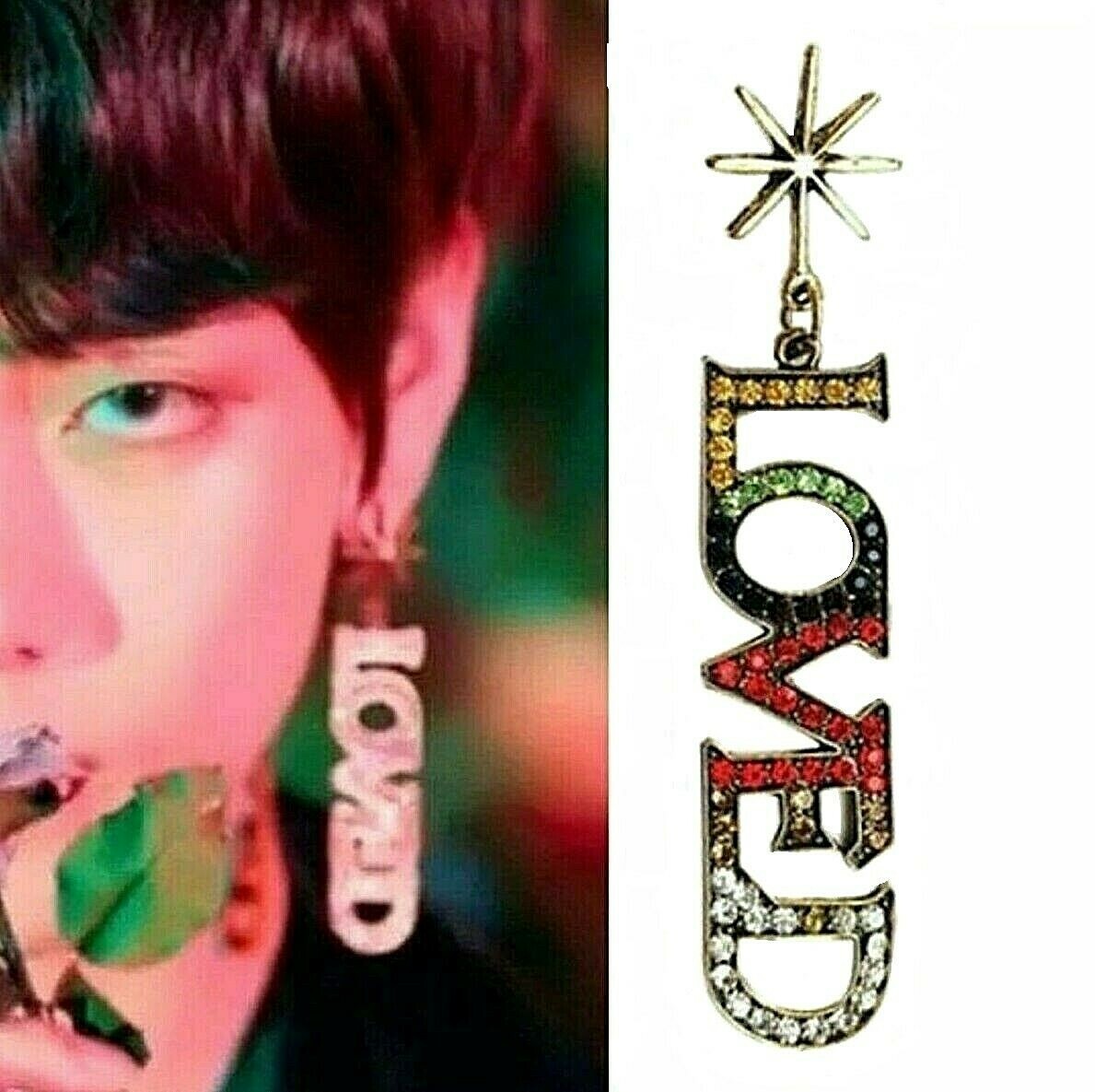 Kpop BTS Singularity V Kim Taehyung Crystal Loved Letter Earrings Inspired