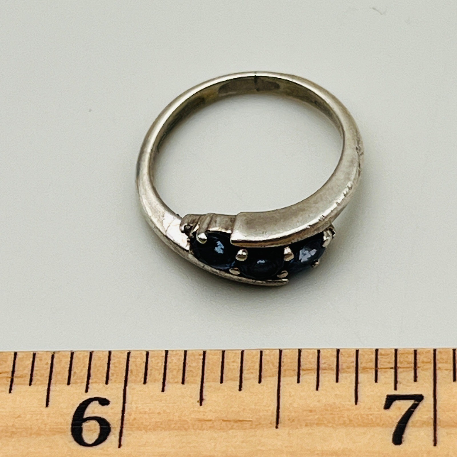 Vintage Blue Stone Bypass Ring Size 6 Sterling Silver Modern Twist Style 925