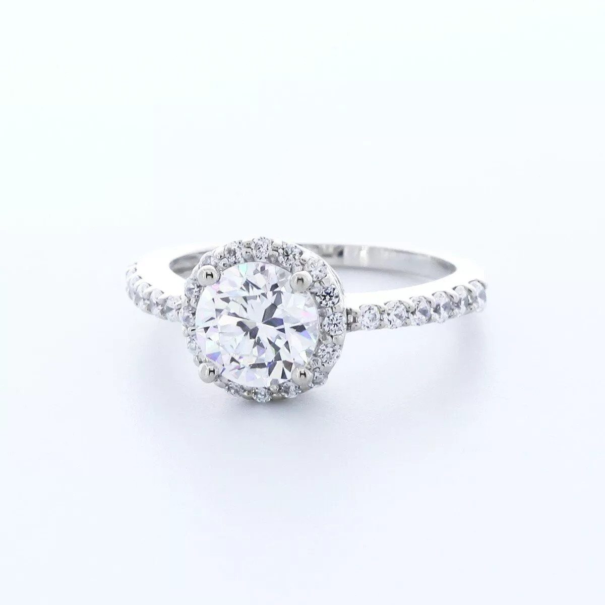 Side Stone Engagement Ring 14K Gold Halo 1.99 CT Round Lab-Grown Diamond F SI1