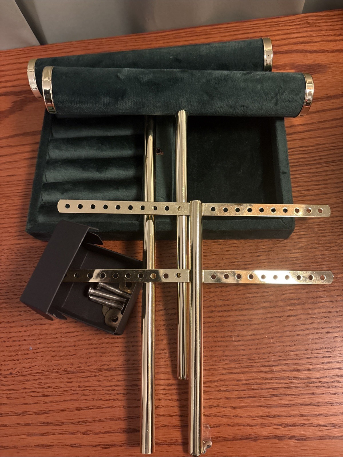Vintage Jewelry Holder Tree Stand | Gold and Green Velvet