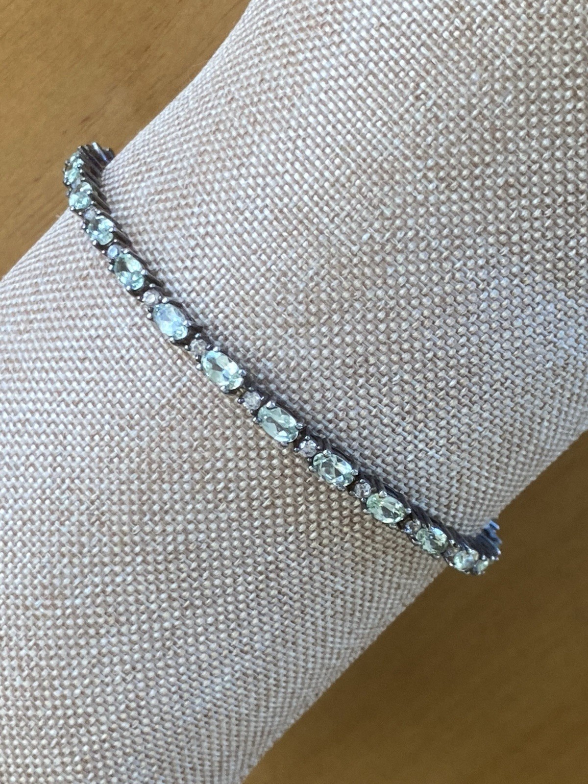 D’Joy Premium Natural Green Apatite White Zircon Tennis Bracelet Sterling Silver