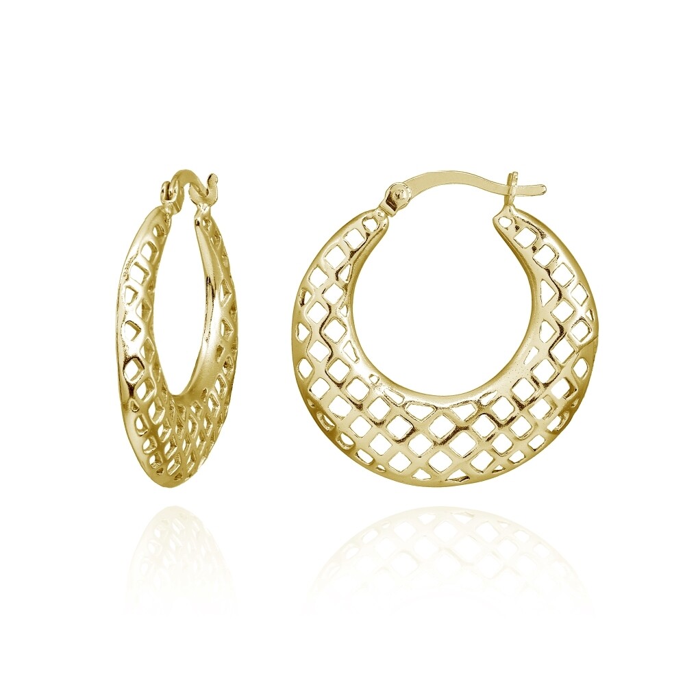Gold Tone over Silver Polished Lightweight Round Square-Cutout Hoop Earrings