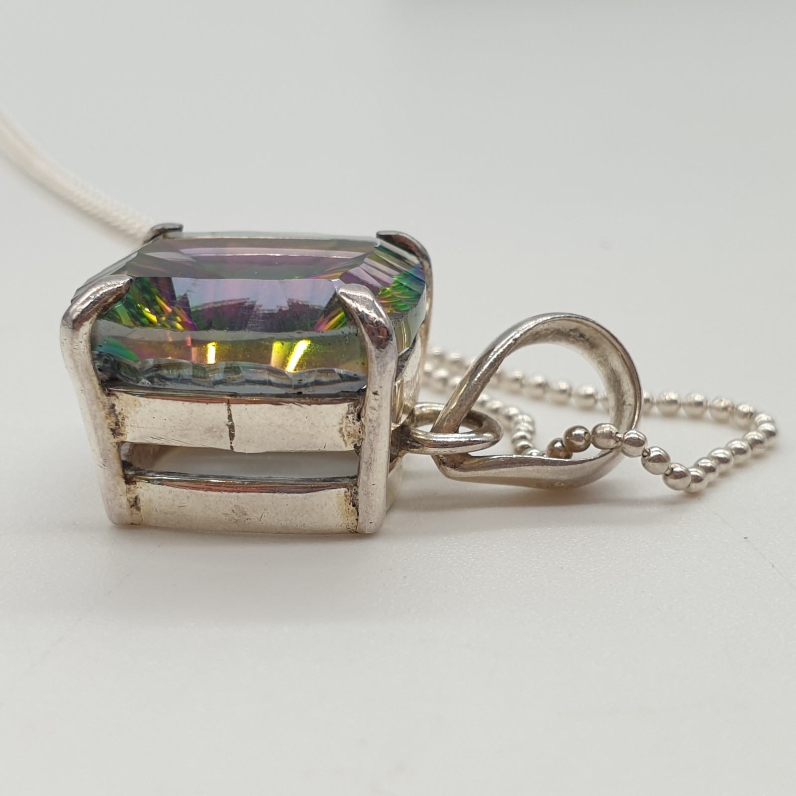 925 Sterling Silver Chain Pendant Necklace Rainbow Watermelon Crystal 45.5cm