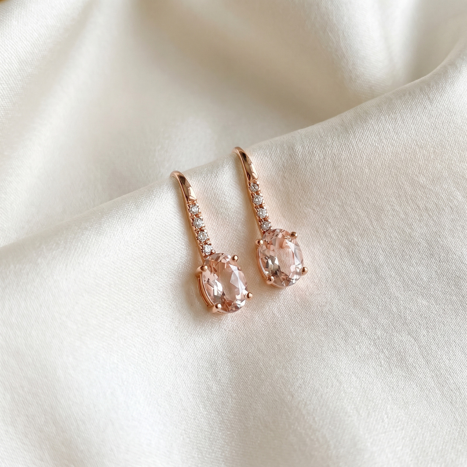 1 1/5Ct Morganite & Diamond Drop Earrings 14K Rose Gold 3/4″ Tall