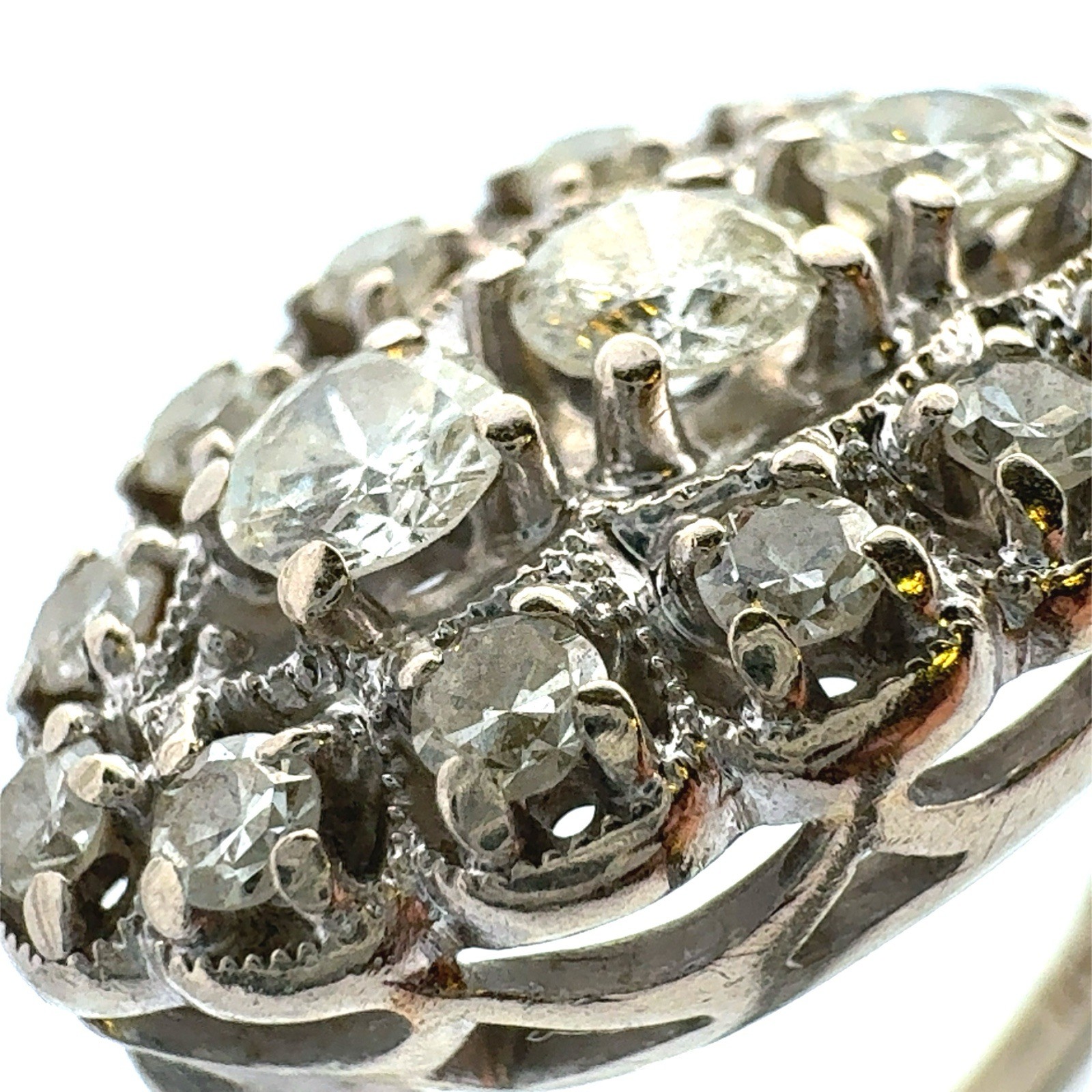 Designer 14k White Gold Art Deco White Diamond Navette Cluster Anniversary Ring