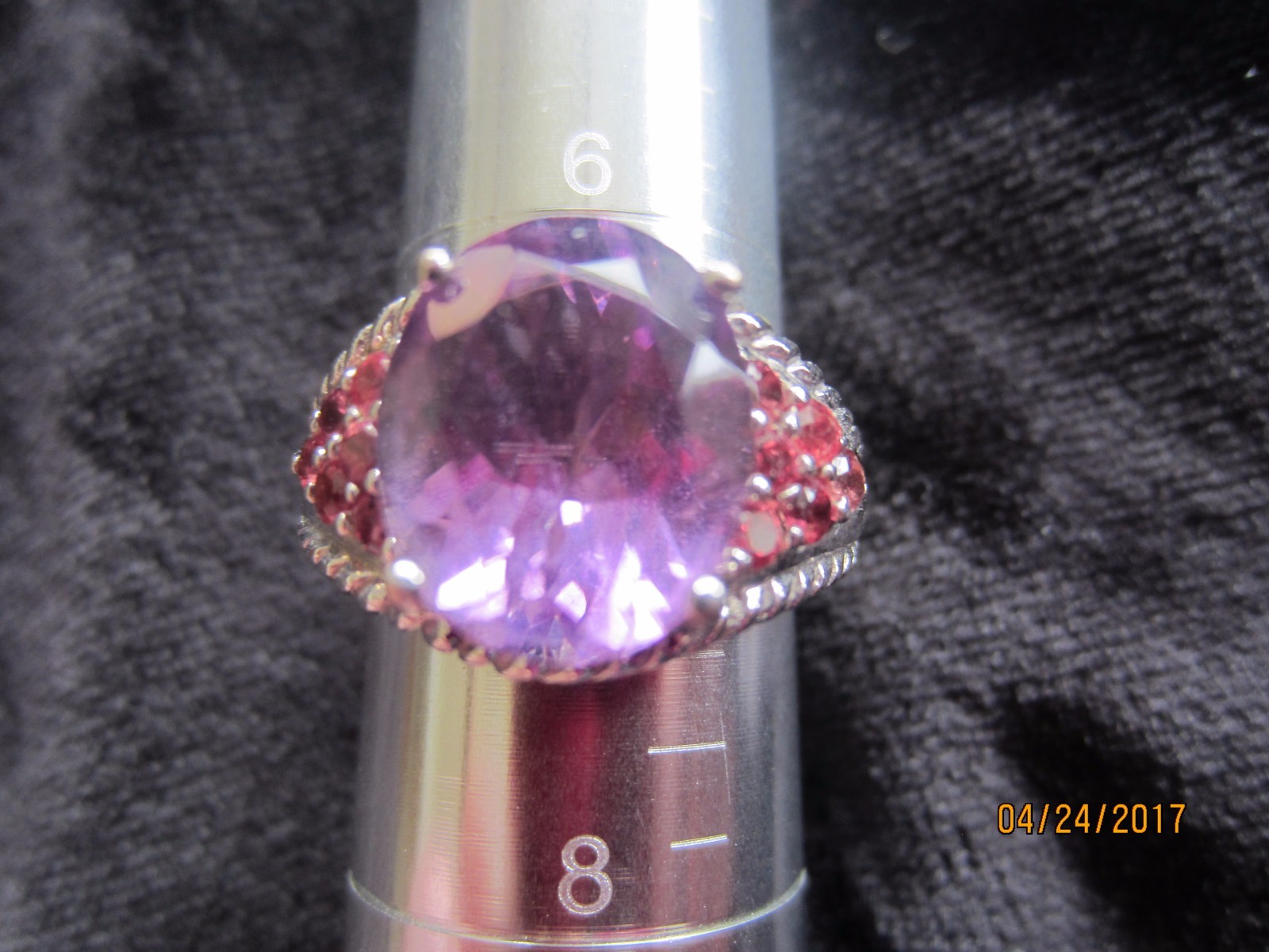 3.75 CTW AMETHYST & RED SAPPHIRE RING ~ SET IN 925 STERLING SILVER ~ SIZE 7