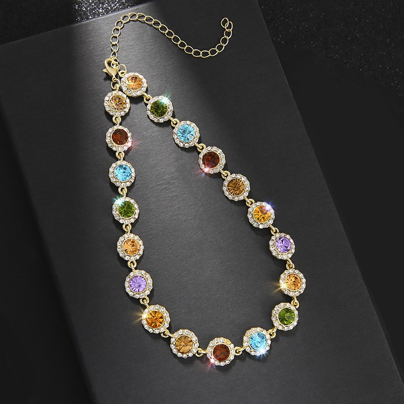 Halo Rainbow Tennis Necklace Dainty Pendant Choker Trendy Vacation Jewelry Gift