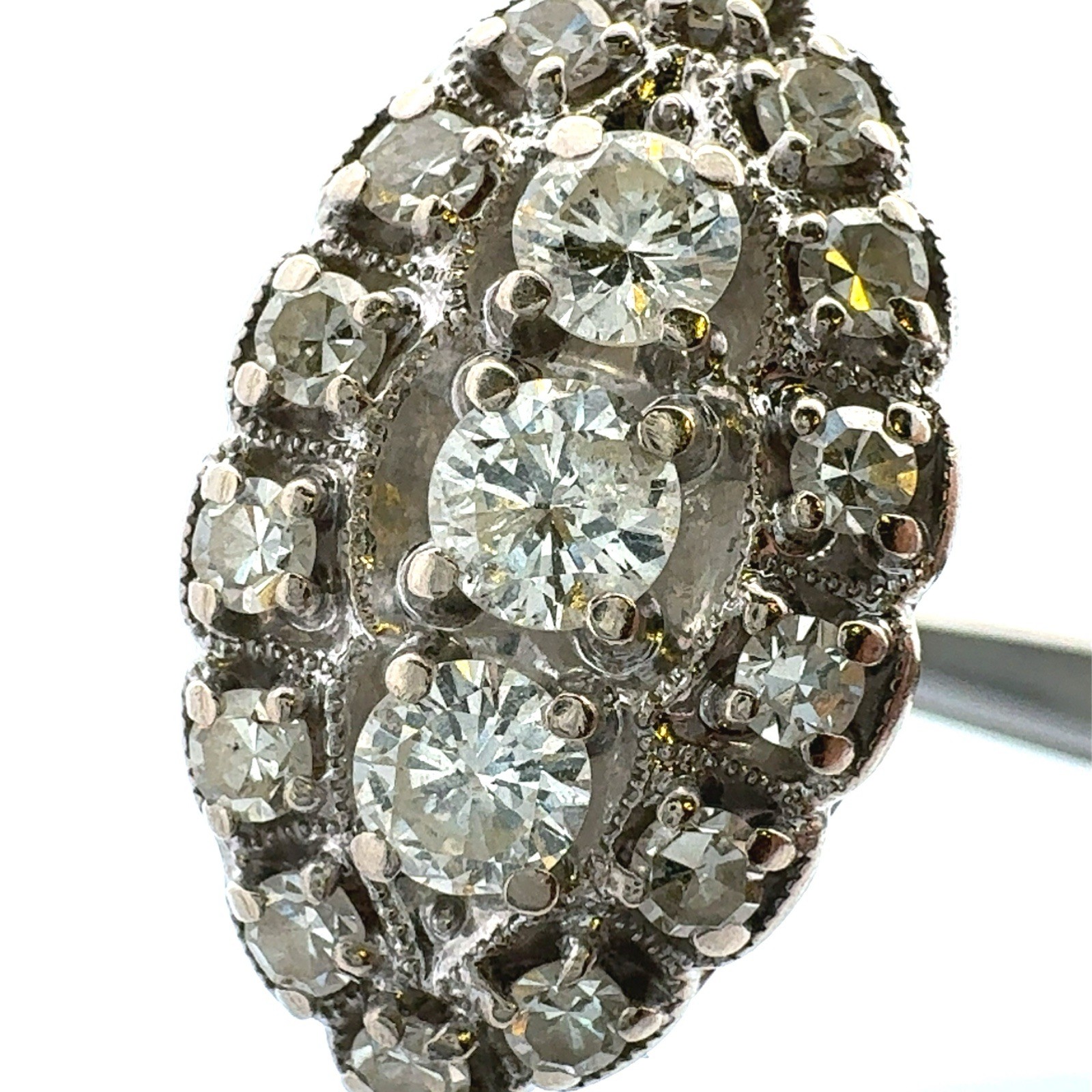 Designer 14k White Gold Art Deco White Diamond Navette Cluster Anniversary Ring