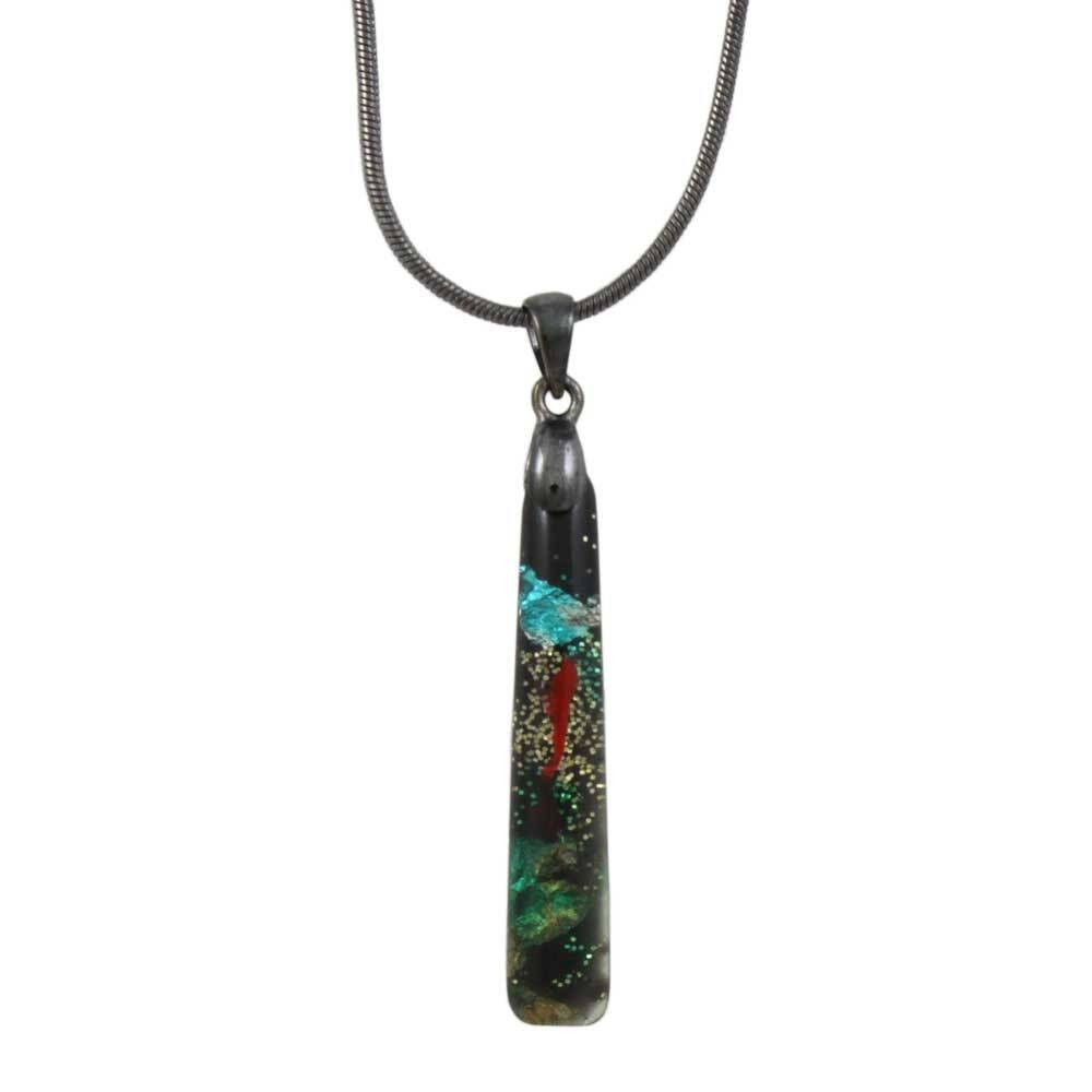 Black Glittering Multi Color Bar Pendant on Gray Chain – PT907