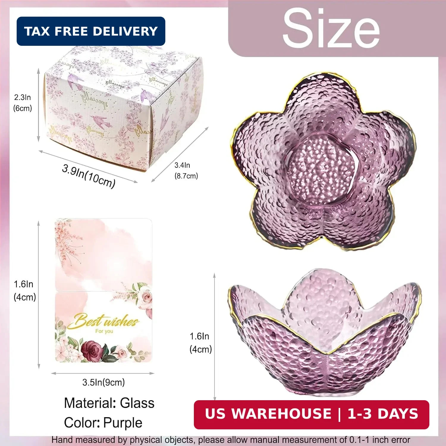Purple Flower Jewelry Dish Glass Ring Holder Dish Jewelry Tray Cute Vanity Organ