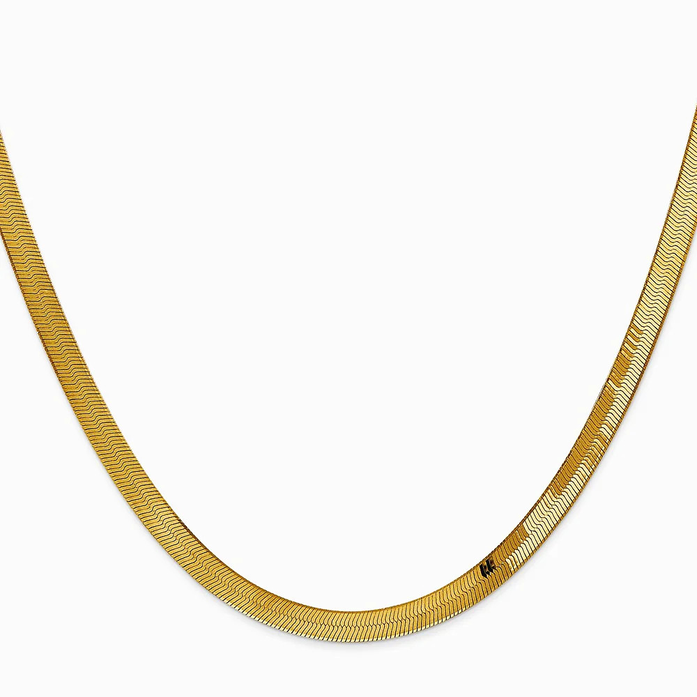 14K Yellow Gold 4mm Silky Herringbone Chain Necklace 16″-24″