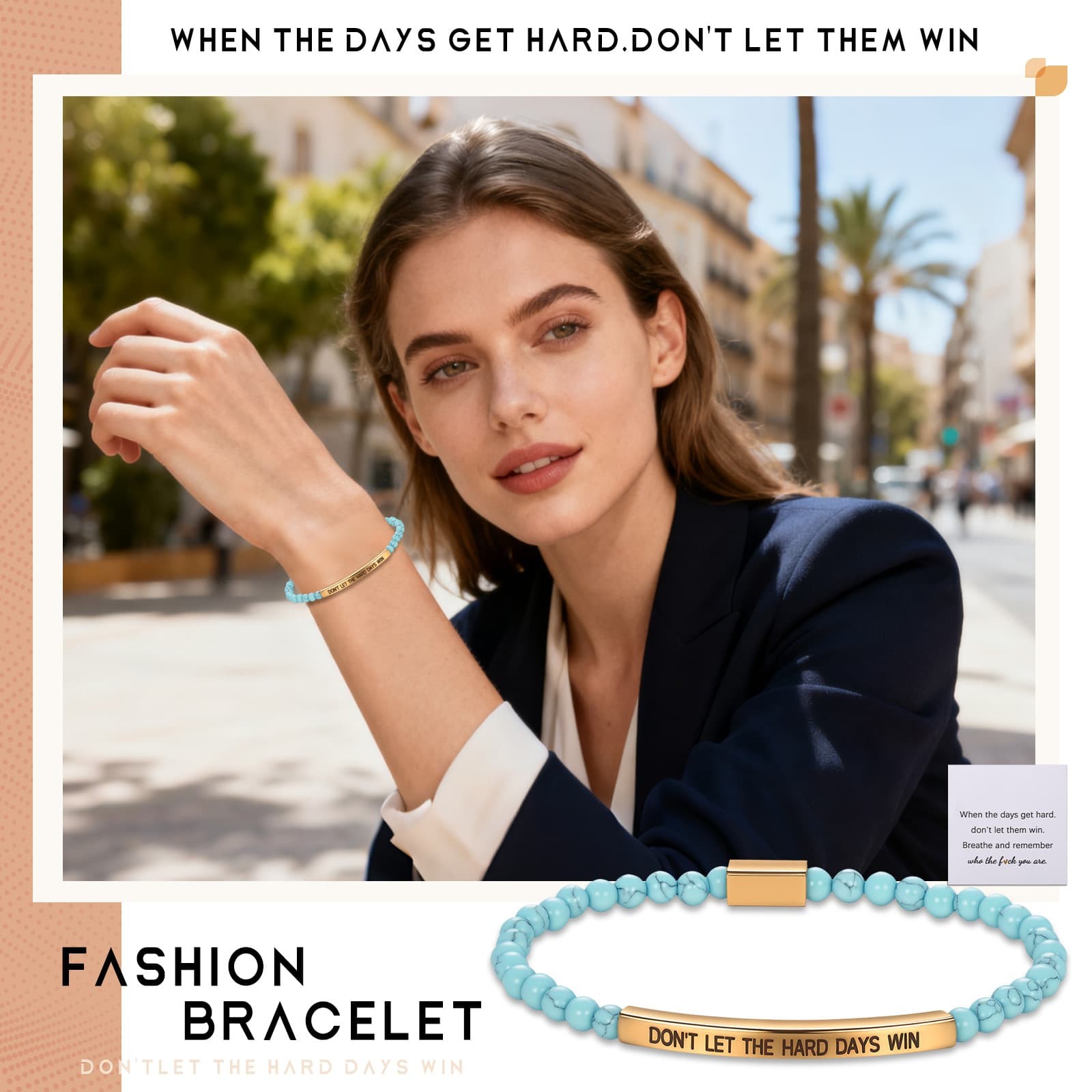 Don’t Let The Hard Days Win Quote Beaded Slim Bracelet Gift For Daughter Friend