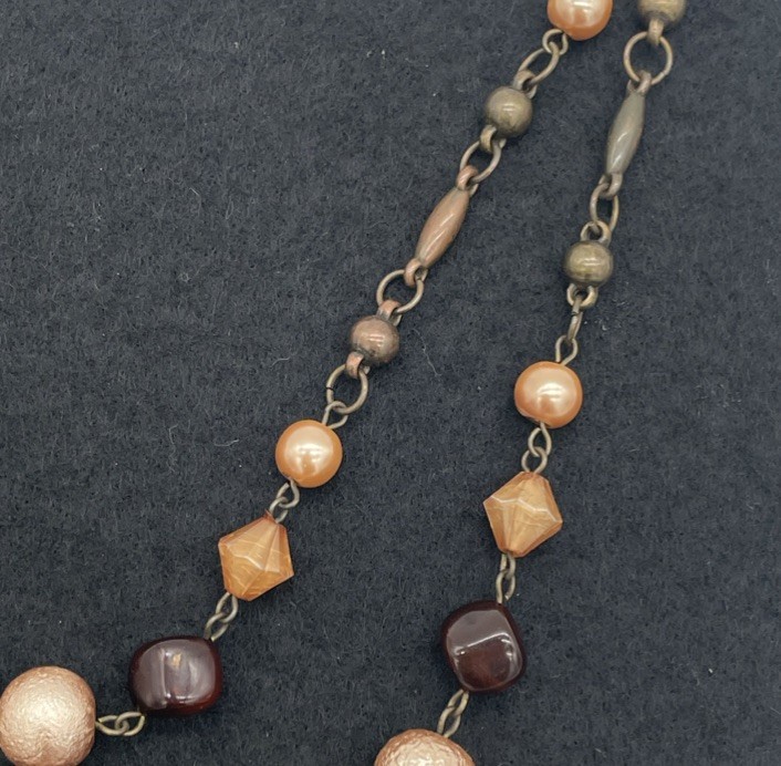 Vintage Style Brown Tones Beaded Layered Necklace With Geometric Beads 37 In