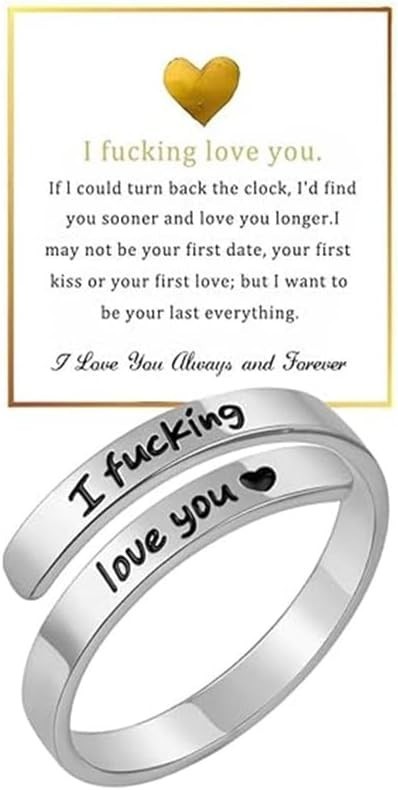 sunglnl I Fcking Love You Ring For Women, Open Adjustable Adjustable, Silver