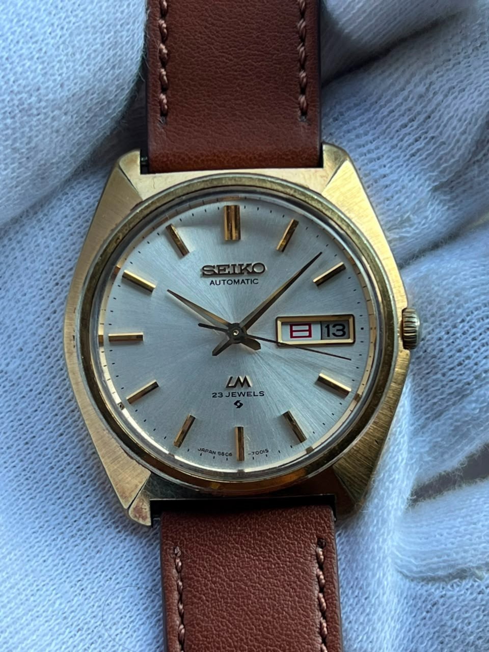 Seiko 5606 7000 Gold Tone ;Kanji /English; Serviced Automatic Quickset Works
