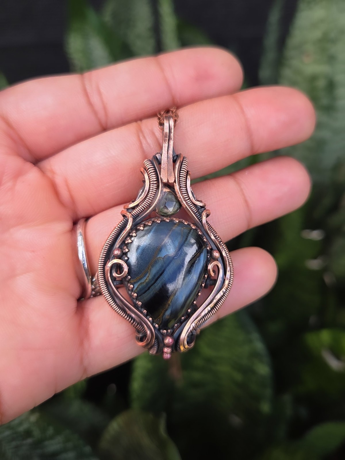 Handcrafted Copper Natural pietersite Bezel Pendant Necklace