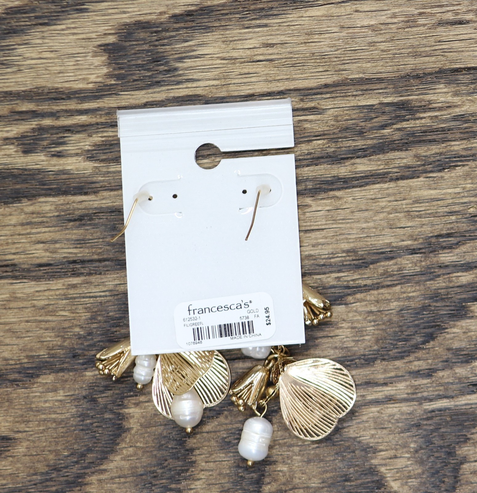 Francesca’s Filigree Petal Cluster Flower Dangly Drop Earrings Gold / White 3″
